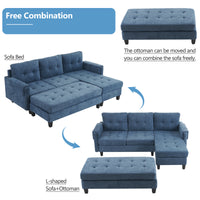 83.4" L Shaped Sofa Sectional Couch Sofa Bed With Two Usb Ports, A Movable Ottoman And A Reversible Chaise Lounge For Living Room, Navy Blue Navy Blue Foam Chenille 5 Seat