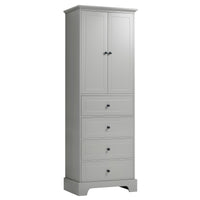 Storage Cabinet With 2 Doors And 4 Drawers For Bathroom, Office, Adjustable Shelf, Mdf Board With Painted Finish, Grey Grey Mdf