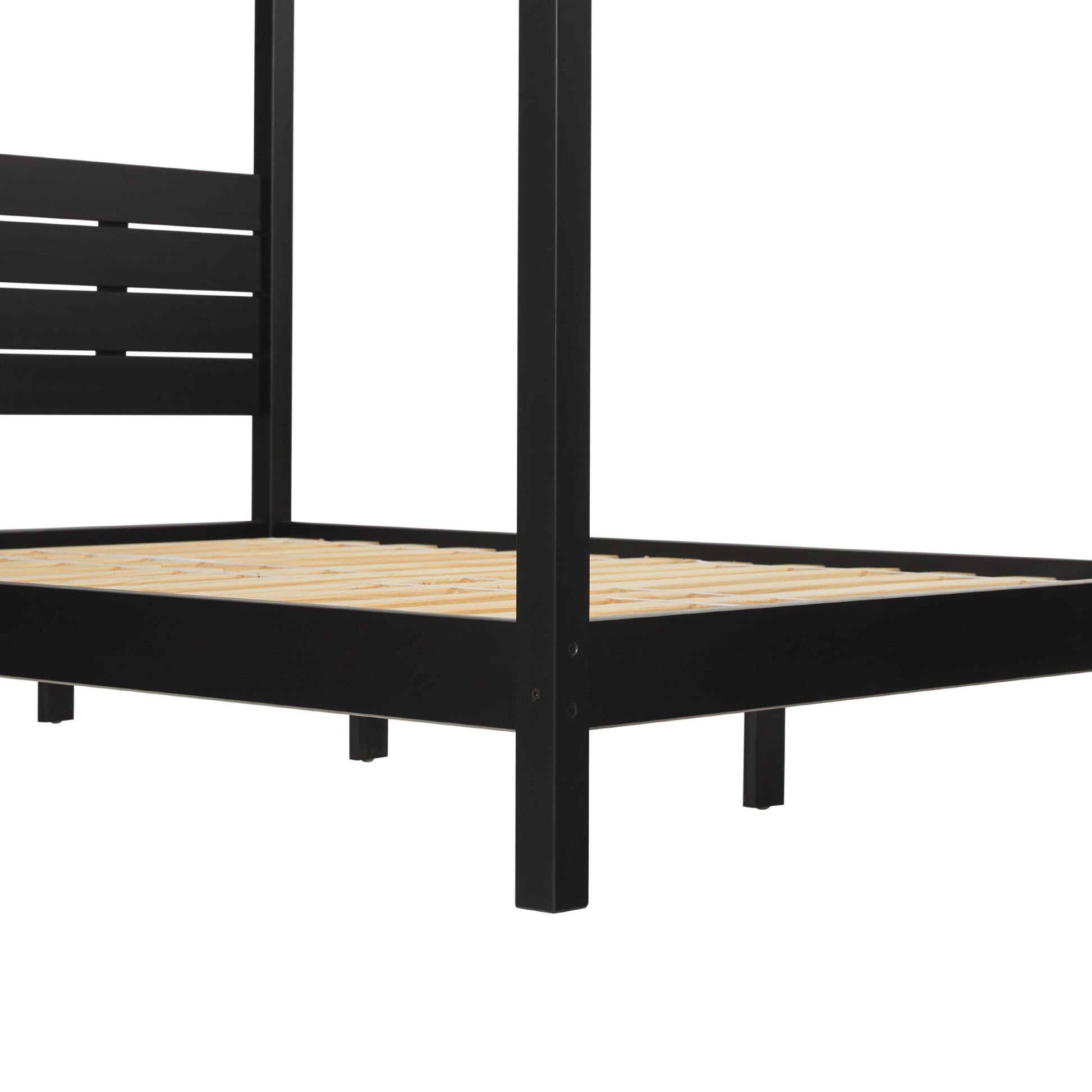 Modern Minimalist Boho Queen Canopy Bedframe Black Queen Black Pine Pine