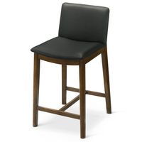 Shannon Counter Chair In Black Vegan Leather Solid Black,Brown Brown Dining Room Foam Wipe Clean Mid Century Modern Bar Stools Solid Back 1 Foam Pu Leather,Solid Wood