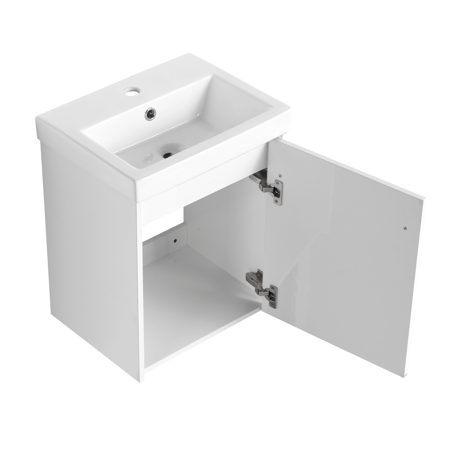 18'' Floating Wall Mounted Bathroom Vanity With Ceramic Sink & Soft Close Cabinet Door, For Small Bathroom Glossy White Bathroom Modern Plywood