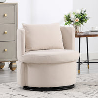 Upholstered Barrel Accent Chair With Ottoman, Living Room Side Chair With Storage, Single Sofa Armchair Beige Primary Living Space American Design,Casual,Contemporary,Modern Fabric