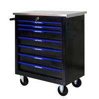 7 Drawers Multifunctional Tool Cart With Wheels Black Blue Black Blue Steel