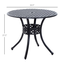 Outsunny 33" Patio Dining Table Round Cast Aluminium Outdoor Bistro Table With Umbrella Hole Black Black Aluminum