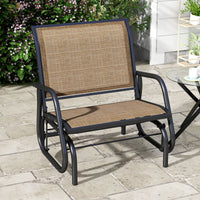 Outsunny Porch Glider, Metal Frame Swing Glider Chair Withmesh Fabric, Curved Armrests And Steel Frame For Garden, Poolside, Backyard, Balcony, Light Mixed Brown Brown Fabric Metal