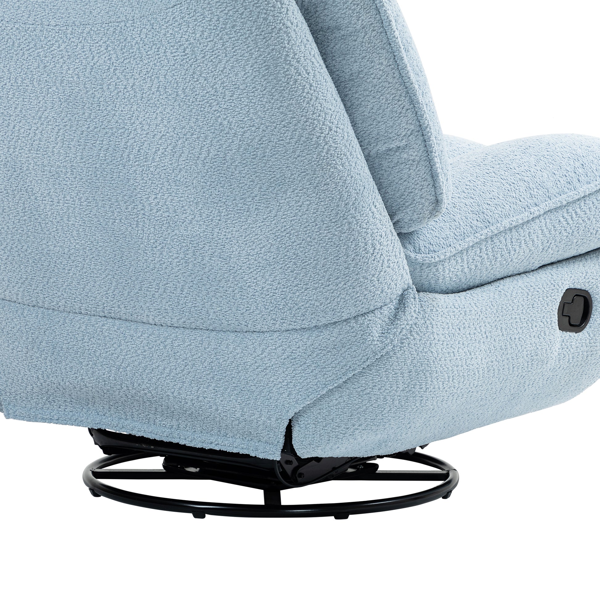 360 Swivel Recliner Adjustable Chair Chenille Glider Swivel Reclining Sofa Chair With Black Metal Round Base Blue Baby Blue Foam Upholstered