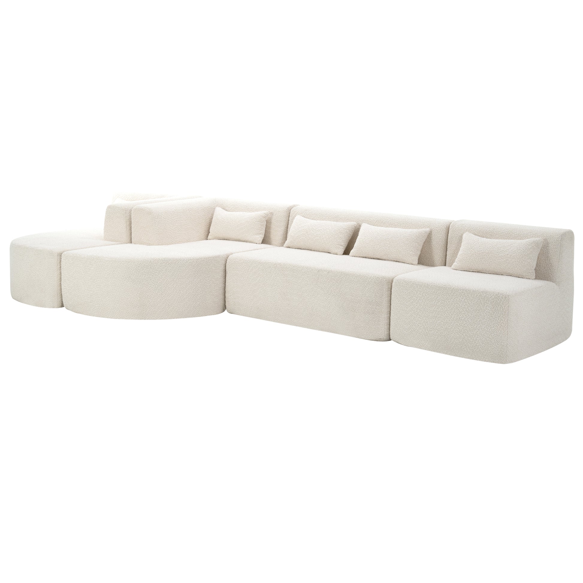 143.7" Upholstered Sofa Free Combined Sofa Couch With Two Chaise Lounge And Five Back Pillows For Living Room, Beige Beige Foam Polyester 5 Seat