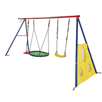 Xns093 Rinbow Colour Interesting Three Swingset With Textilene Swing And Tree Swing Disc Metal Plastic Safe Swing Seat 550Lbs For Outdoor Playground For Age 3 Blue Green Steel