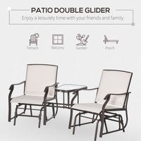 Outsunny Outdoor Glider Chairs With Coffee Table, Patio 2 Seat Rocking Chair Swing Loveseat Withsling For Backyard, Garden, And Porch, Beige Beige Fabric Metal