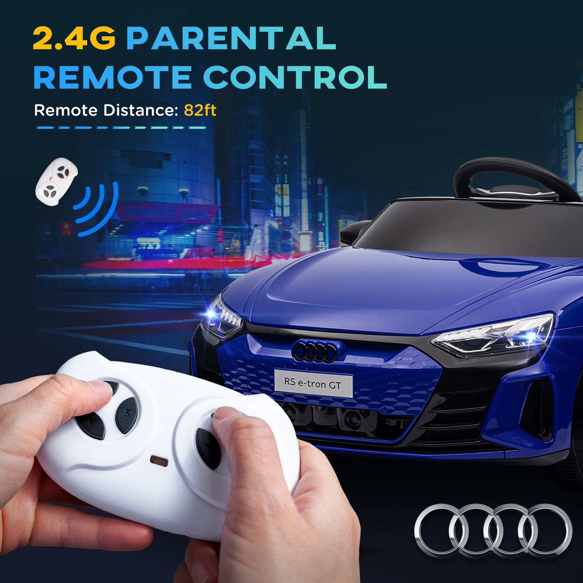 Aosom Kids Ride On Car, 12V Licensed Audi Rs E Tron Gt 3.1 Mph Electric Car For Kids, Ride On Toy For Boys And Girls With Remote Control, 4 Wheels With Suspension, Horn, Music, Lights, Dark Blue Blue Plastic