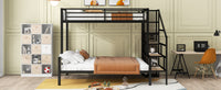 Twin Over Full Size Metal Bunk Bed With Storage Staircase And Open Wardrobe,Black Expected Arrival Time:11.15 Black Mdf Metal