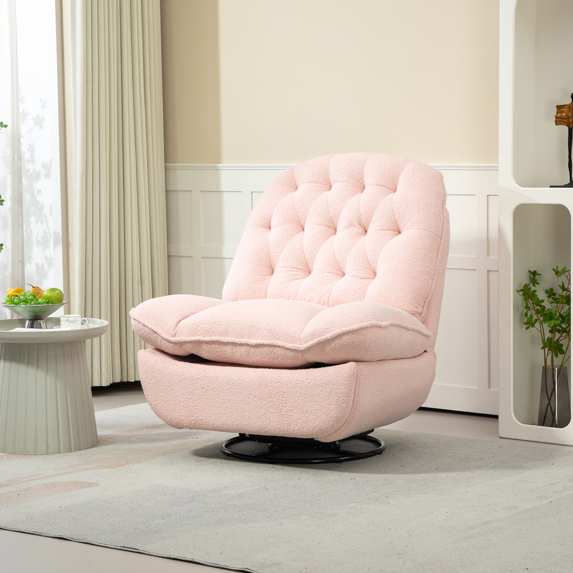 360 Swivel Recliner Adjustable Chair Chenille Glider Swivel Reclining Sofa Chair With Black Metal Round Base Pink Pink Foam Upholstered