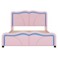 Full Size Upholstered Platform Bed With Curve Shaped And Height Adjustbale Headboard,Led Light Strips,Pink Full Pink Upholstered