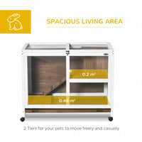 Pawhut Indoor Rabbit Hutch With Wheels, Desk And Side Table Sized, Wood Rabbit Cage, Waterproof Small Rabbit Cage, Brown Brown Wood