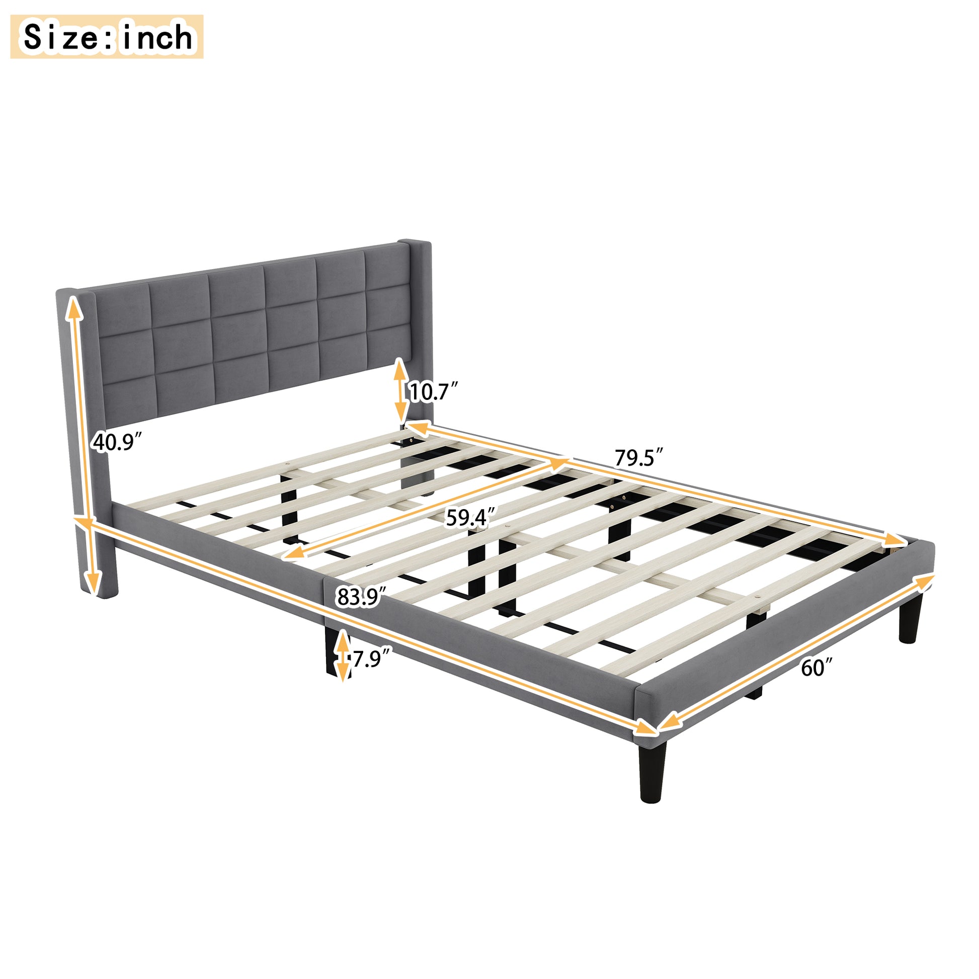 Queen Size Upholstered Platform Bed With Support Legs, Gray Box Spring Not Required Queen Gray Wood Bedroom Bed Frame Polyester Upholstered