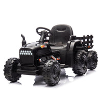 Ride On Tractor With Trailer,24V Battery Powered Electric Tractor Toy, 200W*2Motor 1.86 4.97Mph Remote Control,Electric Car For Kids,Three Speed Adjustable,Usb,Mp3 ,Bluetooth,Led Light, Safety Belt Black Polypropylene