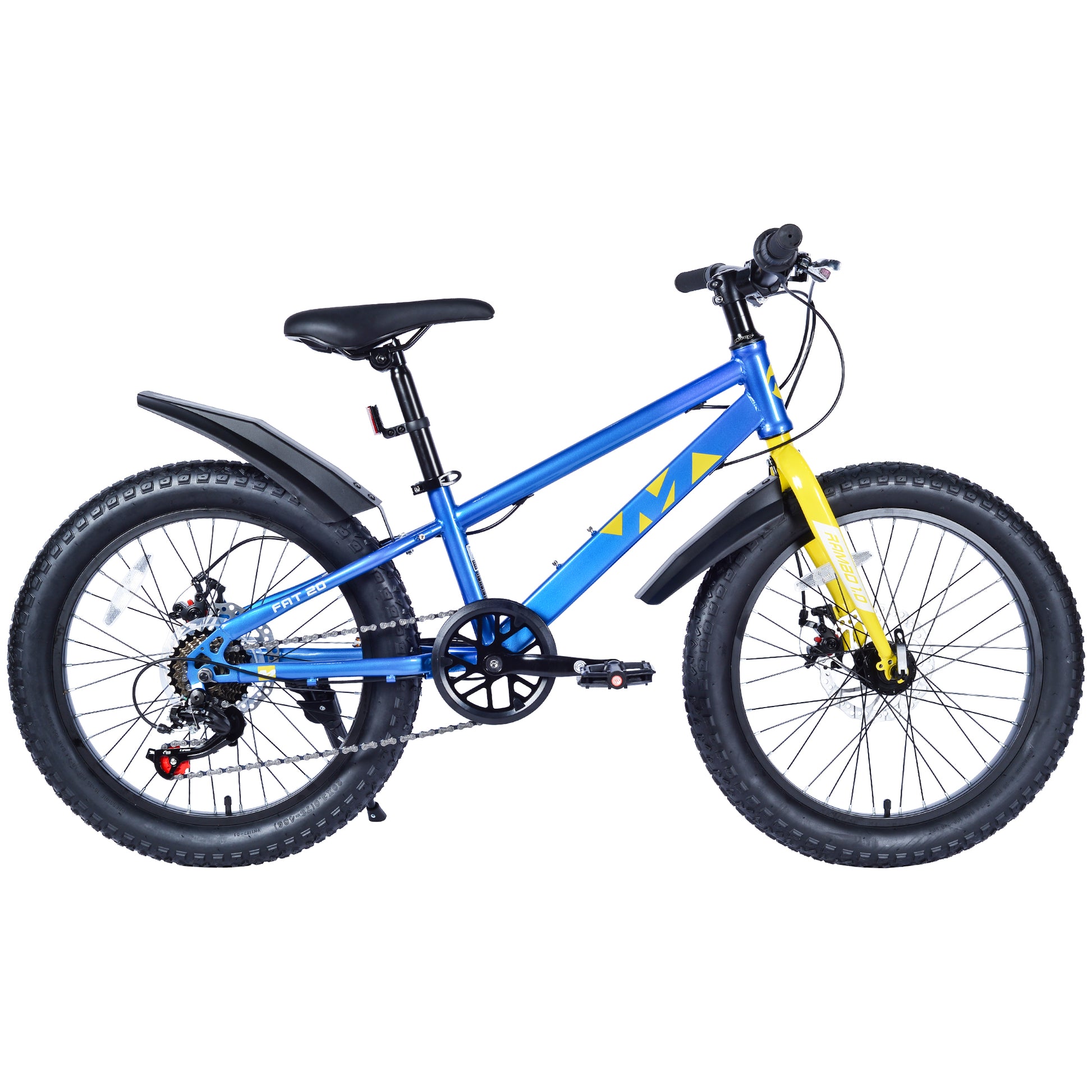 20 Inch Kids Bicyclesfat Tire Mountain Bike For Boys And Girls Age 5 Years ,Dual Disc Brake,Shimano 7 Speed ,Kids Beach And Snow Bicycle Blue Steel