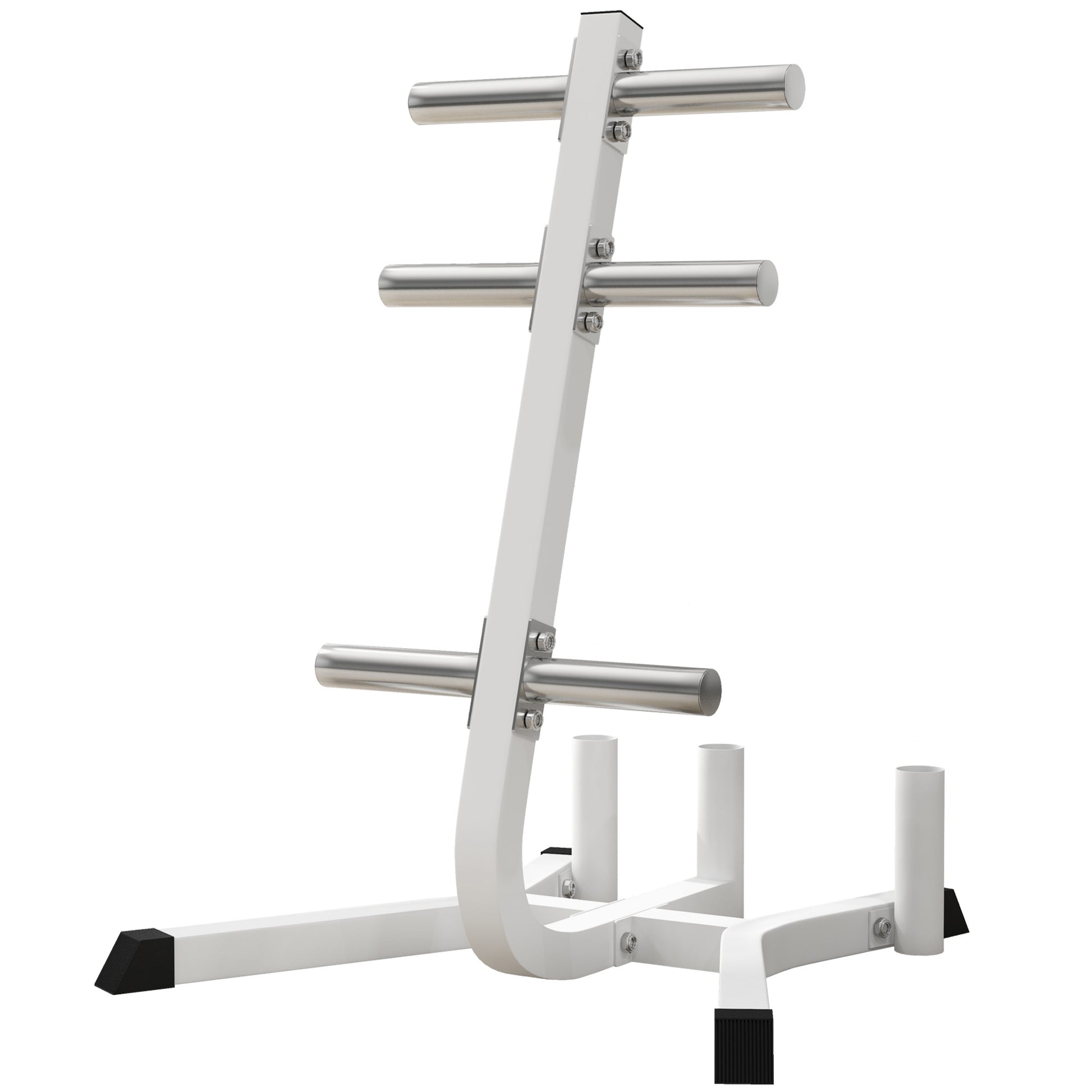 Soozier 2 Inch Weight Rack For Plates And 3 Bars, Olympic Weight Tree Bumper Plate Storage Holder, 660 Lbs. Capacity, White White Steel