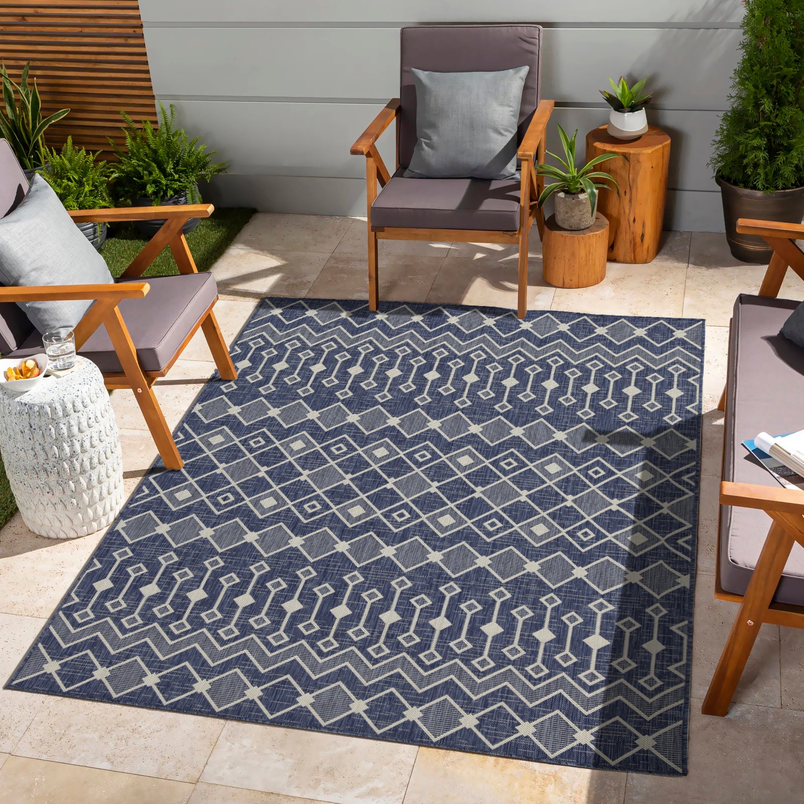 Sunshine Gc Har2019 Blue 2 Ft. 7 In. X 7 Ft. 3 In. Indoor Outdoor Area Rug Blue Polyester Polypropylene