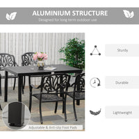 Outsunny Outdoor Dining Table For 6 Person, Rectangular Patio Table, Aluminum Metal Legs For Garden, Lawn, Patio, Woodgrain Black Black Aluminium