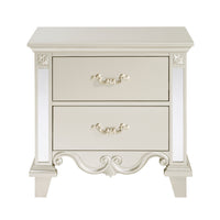 Glamorous Champagne Finish Nightstand Of 2 Drawers Textural Panels Mirror Trim Traditional Luxury Bedroom Furniture 1Pc Bedside Cabinet Champagne 2 Drawers Bedside Cabinet Bedroom Luxury,Traditional Wood