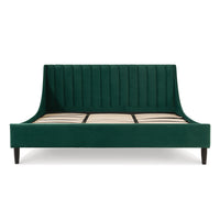 Aspen Vertical Tufted Modern Headboard Platform Bed Set, King, Evergreen Velvet Box Spring Not Required King Green Wood Foam Velvet Velvet