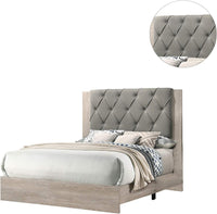 Contemporary 1Pc Cream Finish Eastern King Size Bed Bedroom Furniture Gray Tufted Design Headboard Rubberwood 1Pc Bedframe Box Spring Required King Cream Grey Wood Bedroom