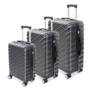 3 Piece Hard Shell Luggage Set With Tsa Lock Spinner Wheel Abs Lightweights Checked Convenient Stackable Suitcase Woman Men 20 24 28 Black Abs