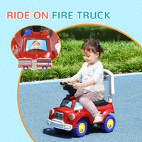 Qaba Toddler Ride On Toy, Baby Ride On Fire Truck With Music, Horn, Under Seat Storage, Foot To Floor Car For Kids 18 36 Months, Red Red Plastic