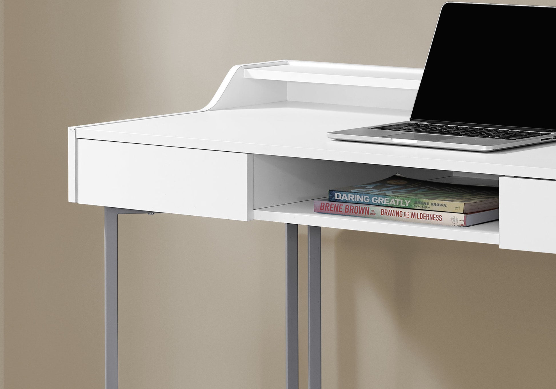 Computer Desk, Home Office, Laptop, Storage Drawers, 48"L, Work, White Laminate, Grey Metal, Contemporary, Modern White Mdf