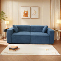 Modern Teddy Velvet Sofa,Full Foam 3 Seat Compression Sofa,The Soft Polyester Cotton Cushion And Wide Seating Depth Make The Large Sofa Have A Small Volume Blue Linen Wood Primary Living Space Soft