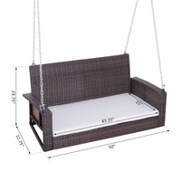 Outsunny 2 Person Wicker Hanging Swing Bench, Front Porch Swing Outdoor Chair With Cushions 550 Lbs. Weight Capacity For Backyard, Garden, Cream White Brown Rattan Metal
