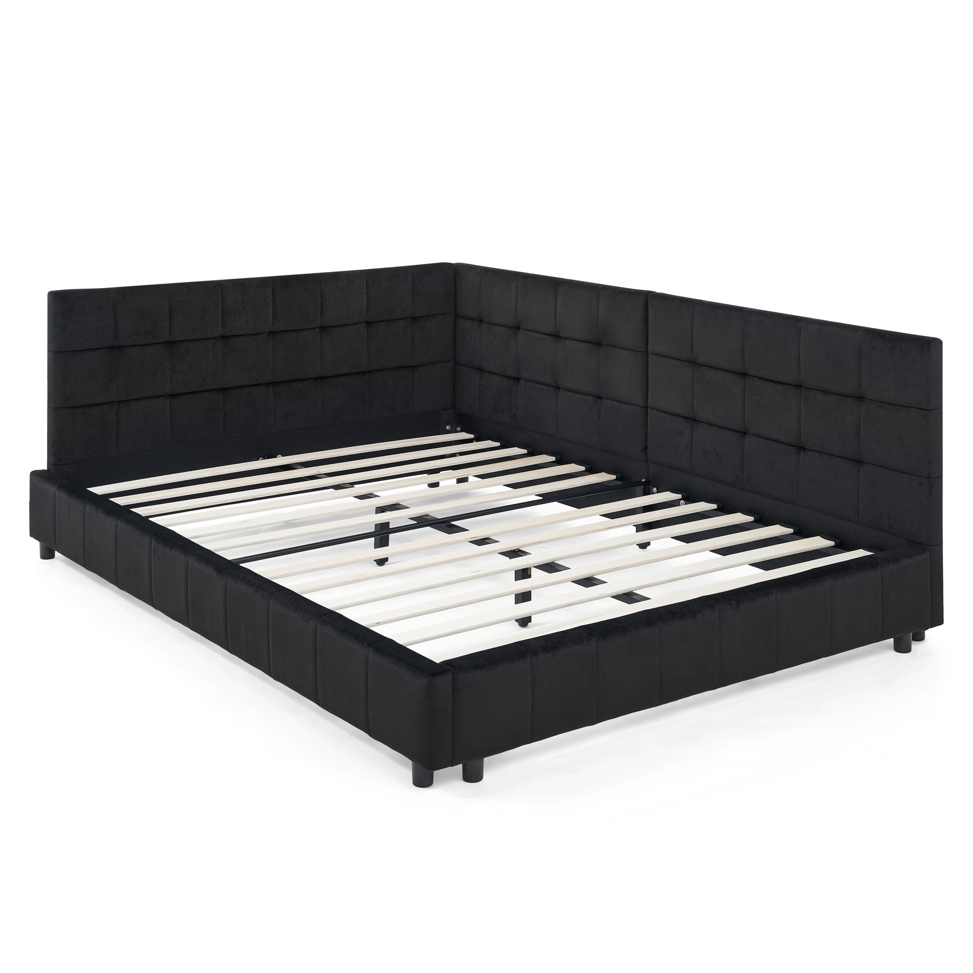 Full Size Upholstered Tufted Bed Frame, Sofa Bed Frame With Comfortable Backrest And Armrests, Full Size Bed For Bedroom, Living Room,Velvet, Black 80.5''*59''*30.5'' Box Spring Not Required Full