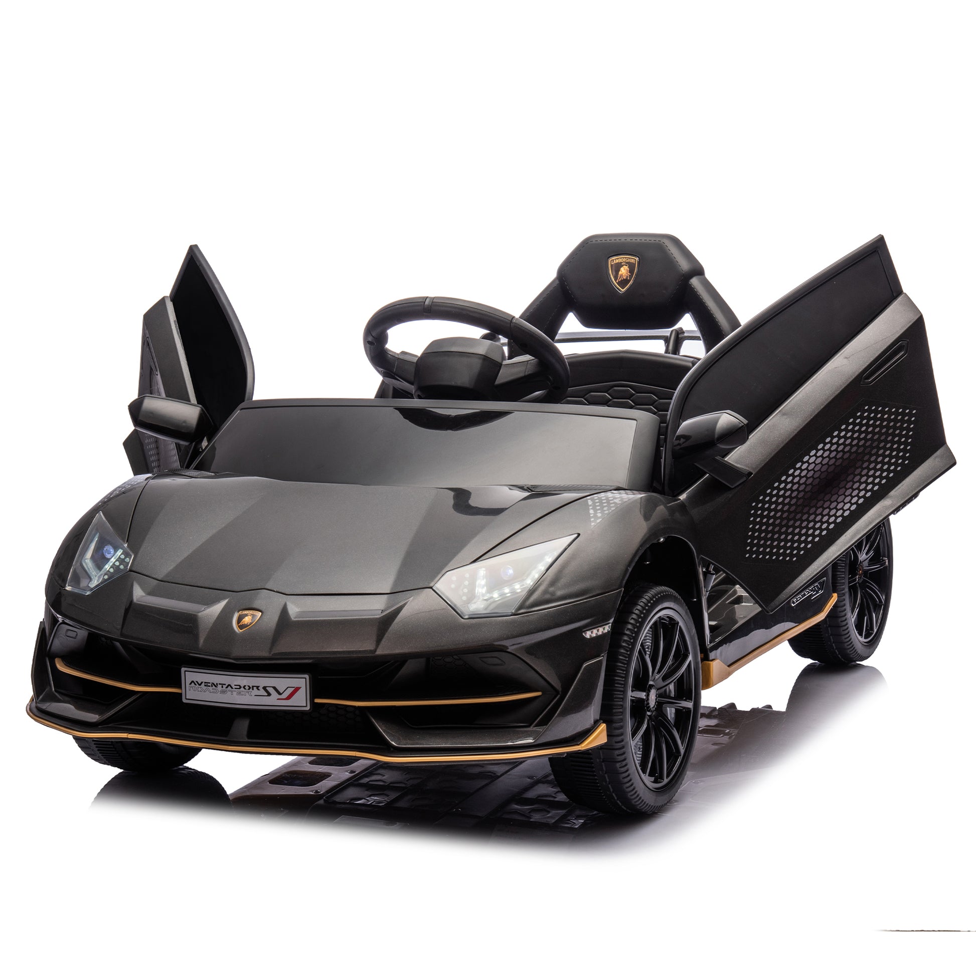 12V Kids Ride On Car W Parents Remote Control,Licensed Lamborghini Aventador Xago,Hydraulic Pressure Door,Slow Start,Early Education,Bluetooth,Adjustable Volume,Mp3,Usb,Led Lights For Kids Aged 3 8. Black 50 99 Lbs Polypropylene