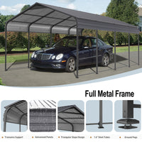 Video Offermetal Carport 12 20 Ft Heavy Duty With Galvanized Steel Roof, Metal Garage Canopy With Galvanized Steel Roof & Frame, Car Tent Outdoor Storage Shed For Car, Boats And Truck, Gray Dark Gray Metal