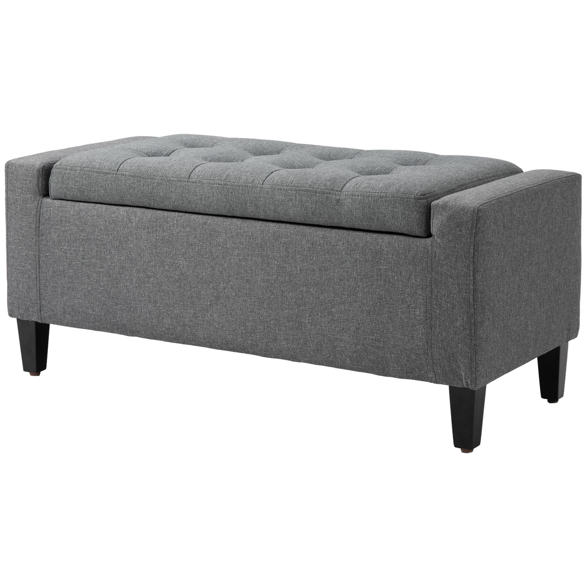 Homcom Storage Ottoman, Linen Upholstered Storage Bench With Lift Top And Button Tufted For Living Room, Gray Gray Polyester