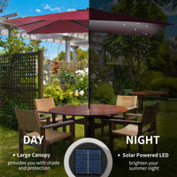 Outsunny 9' X 7' Solar Umbrella, Led Lighted Patio Umbrella For Table Or Base With Tilt & Crank, Outdoor Umbrella For Garden, Deck, Backyard, Pool, Beach, Wine Red Red Steel