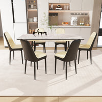 An Expandable Dining Table Set For 2 6 People, Equipped With Pu Fabric Thick Cushioned Dining Chairs And An Elegant And Spacious Dining Tablekitchen Table And Chair Set, With Black Metal Legs Beige