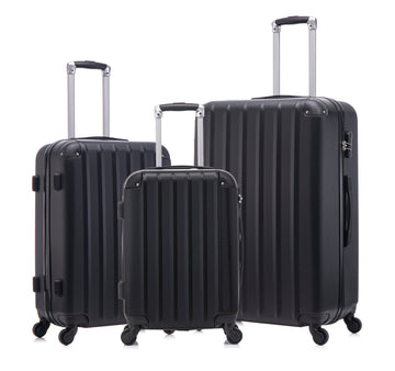 3 Piece Abs Hard Luggage Set With Universal Wheels And Luggage Password Lock, 20 24 28 Inches Black Abs