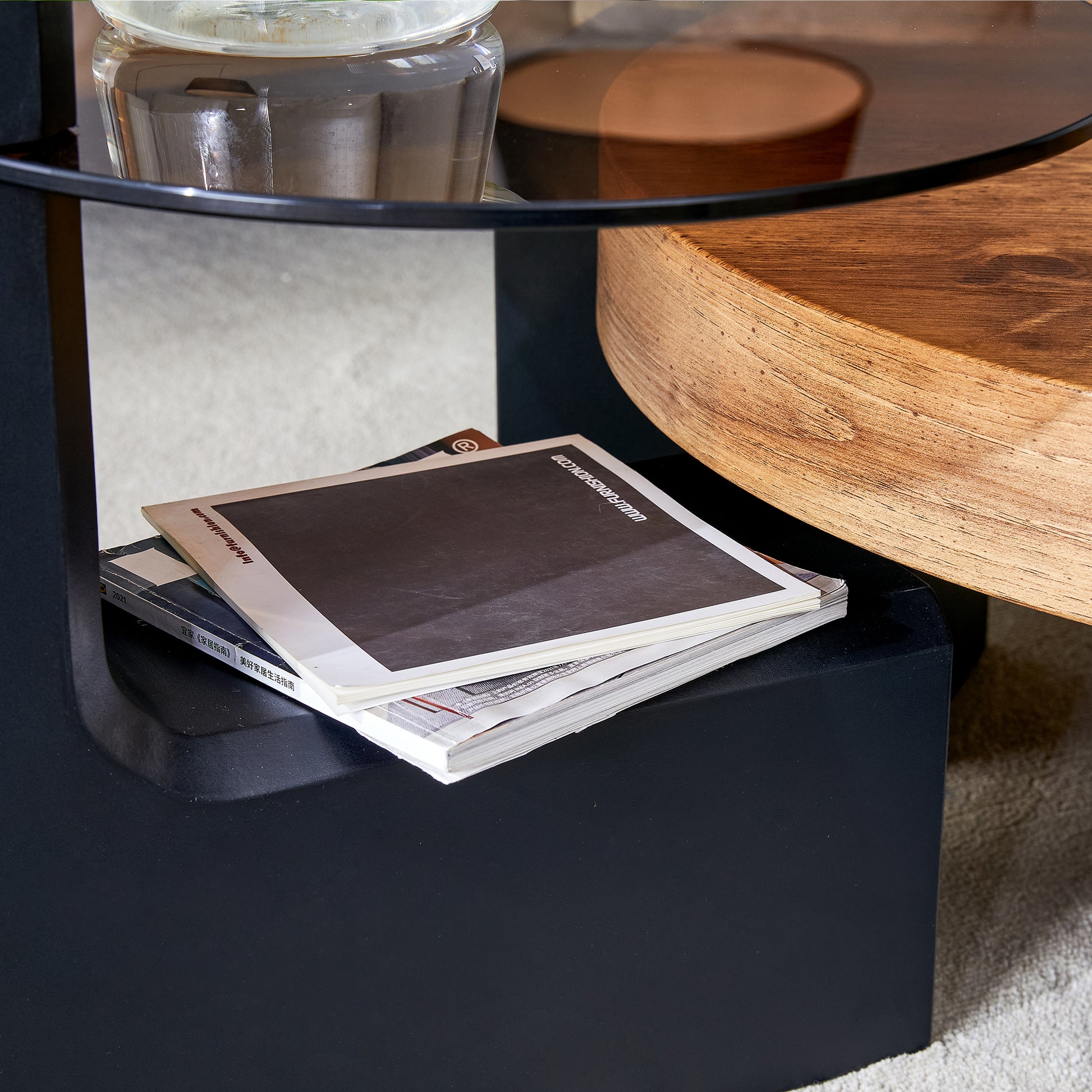 The Detachable Double Decker Coffee Table, The Stylish Design Is More Precious, And The Detachable Design Can Make The Use Of Space More Flexible And Suitable For Various Scenes. Black,Wood Mdf