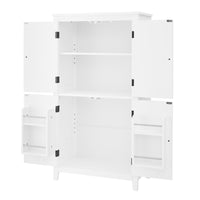 Elegant Bathroom Floor Storage Cabinet, Bathroom Storage Unit, Freestanding Cabinet With 4 Doors, Adjustable Shelves, Adaptable Shelves, White White Mdf