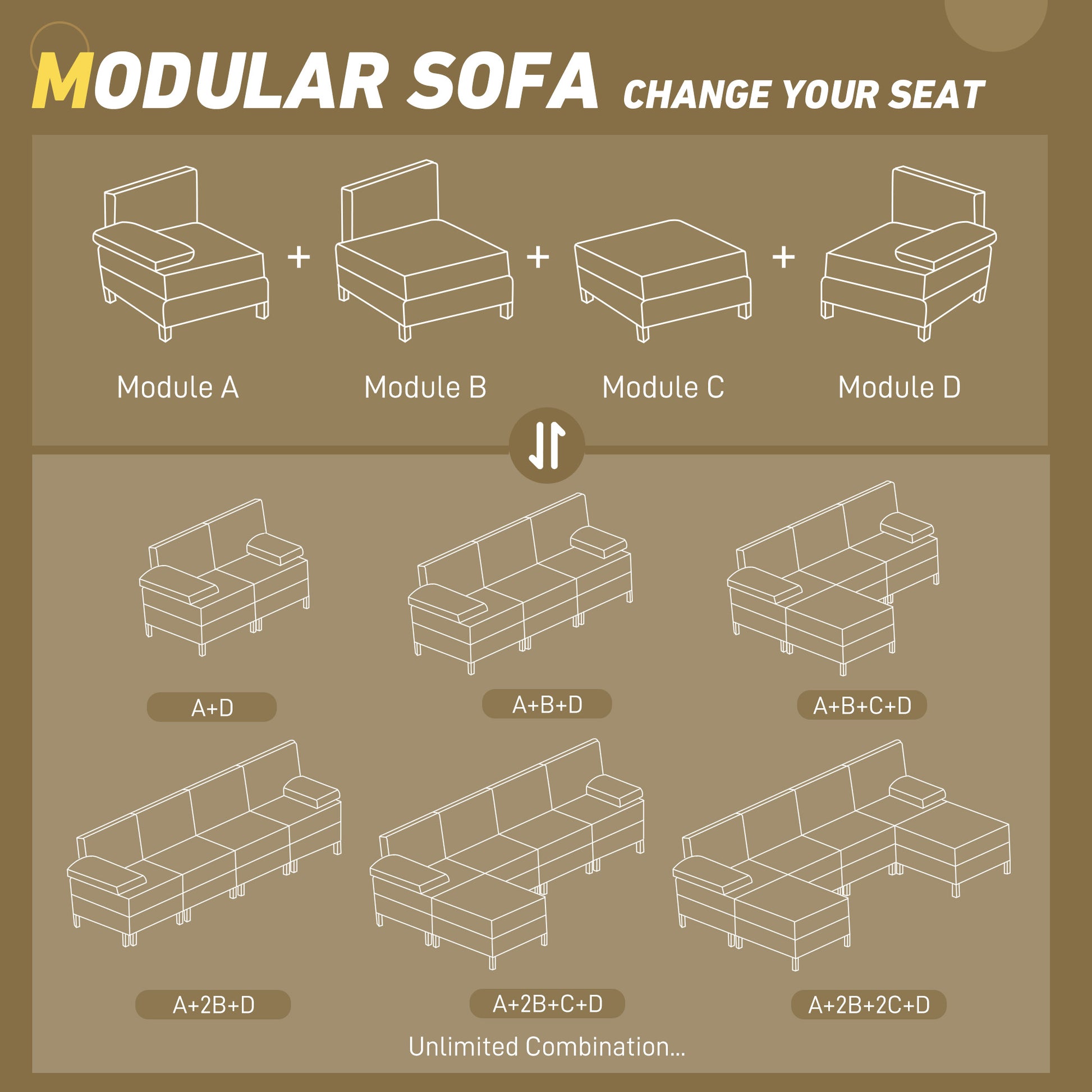 Homcom Module For Modular Sectional Sofa, Ottoman With Wood Legs And Pocket Spring For Living Room, Bedroom, Cream White Cream White Polyester