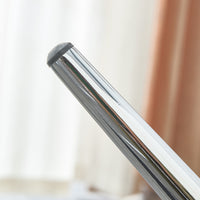 Table And Chair Set.Large Modern Rectangular Table With Brown Glass Top And Silver Metal Legs. Paired With 6 White Chairs With Checkered Armless High Back Pu Cushion And Silver Metal Legs.