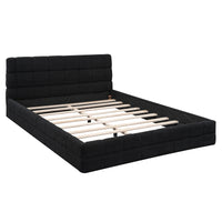 Queen Size Upholstered Platform Bed, Black Box Spring Not Required Queen Black Wood Bedroom Bed Frame Upholstered