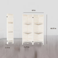 Room Divider With Shelves, 4 Panel White Room Divider, Room Dividers And Folding Privacy Screens, Portable Wooden Room Dividers And Partitions For Bedroom, Home Office, Studio Warm White White Modern Wood