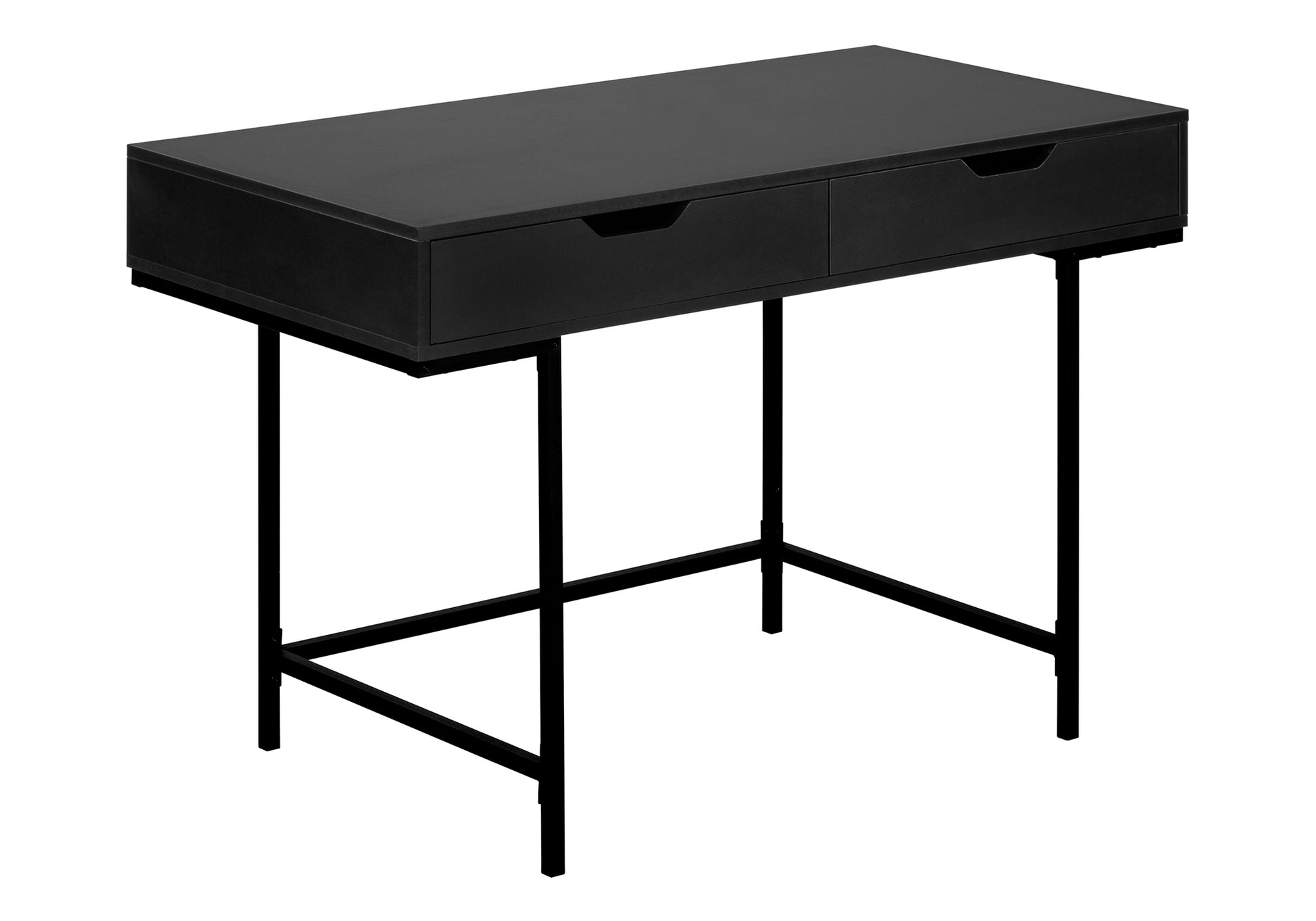 Computer Desk, Home Office, Laptop, Storage Drawers, 48"L, Work, Black Laminate, Black Metal, Contemporary, Modern Black Particle Board