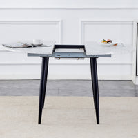 With A Clever Retractable Mechanism, The Mdf Table Top Is Made Of Black Metal Legs And Has A Smooth And Delicate Surface. The Unique Look Creates The Sleekof A Modern Home. White Mdf Metal