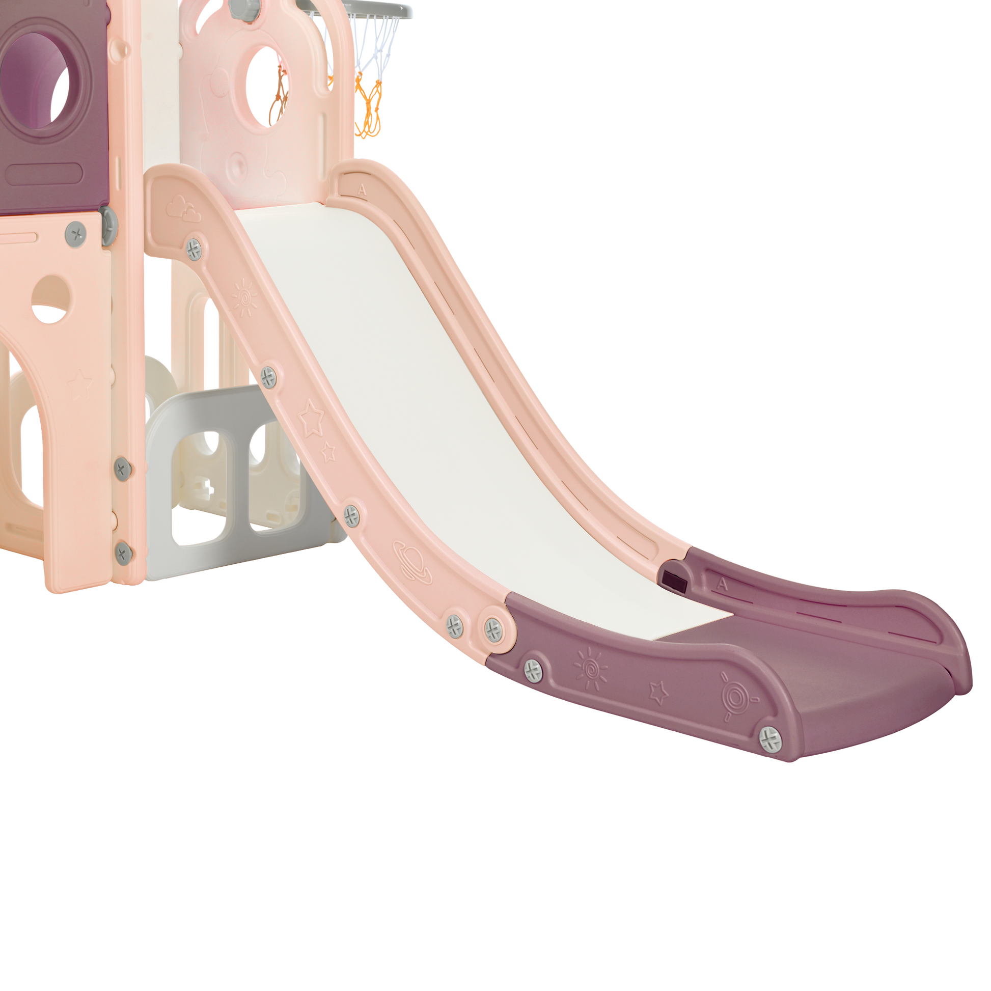 7 In 1 Toddler Slide Set, Freestanding Space Set With Slide, Kids Slide Playset Structure, Arch Tunnel And Basketball Hoop, Toy Storage Organizer For Toddlers, Kids Climbers Playground Purple 50 99 Lbs Cute 1 To 2 Years Hdpe Indoor & Outdoor Use