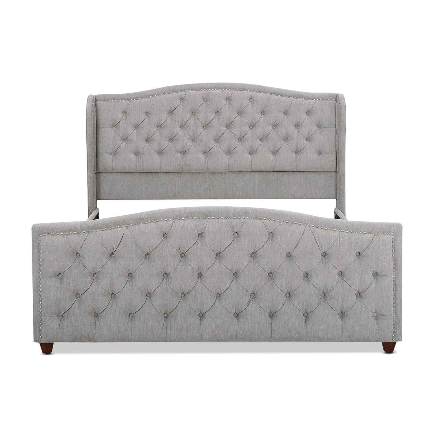 Marcella Upholstered Shelter Headboard Bed Set, King, Silver Grey Polyester King Silver Grey Wood Foam Polyester Polyester