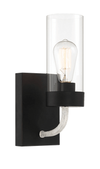 Zephyr Single Light Sconce With Clear Glass Metal Black Finish Black,Clear Glass,Metal